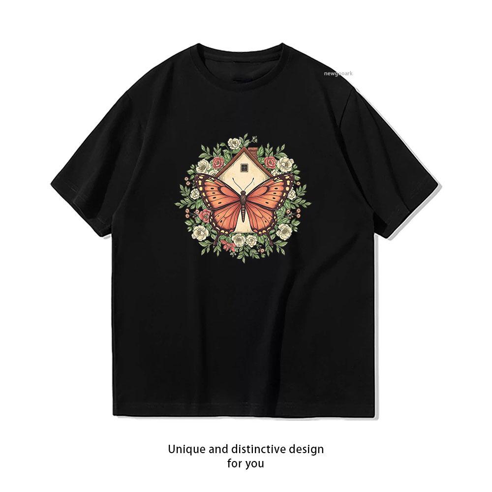 

Butterfly Cottage Floral Botanical Art Classic TShirt Women Unisex Casual Cotton Graphic T Shirts Creative Camisetas S