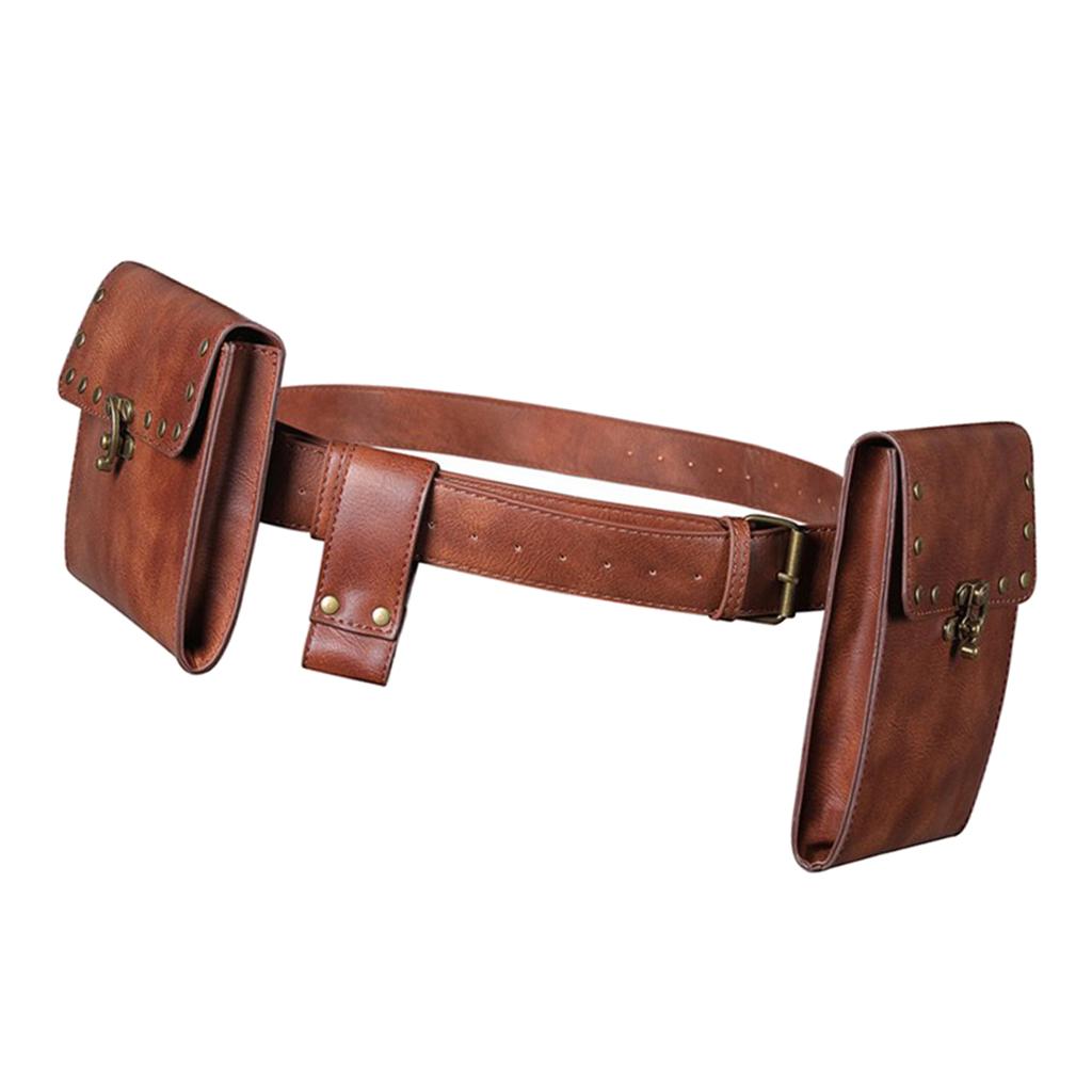 Gothic Steampunk Waist Pack PU Leather Rivet Body Thigh belt pocket Brown