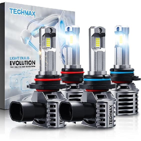TECHMAX 9005+H11 Light Bulbs Combo, HB3+H8/H9 Fog Light Bulbs W/Fan 600% Bright 6500K Wireless Direct Ertion Plug And Play, Pack Of 4
