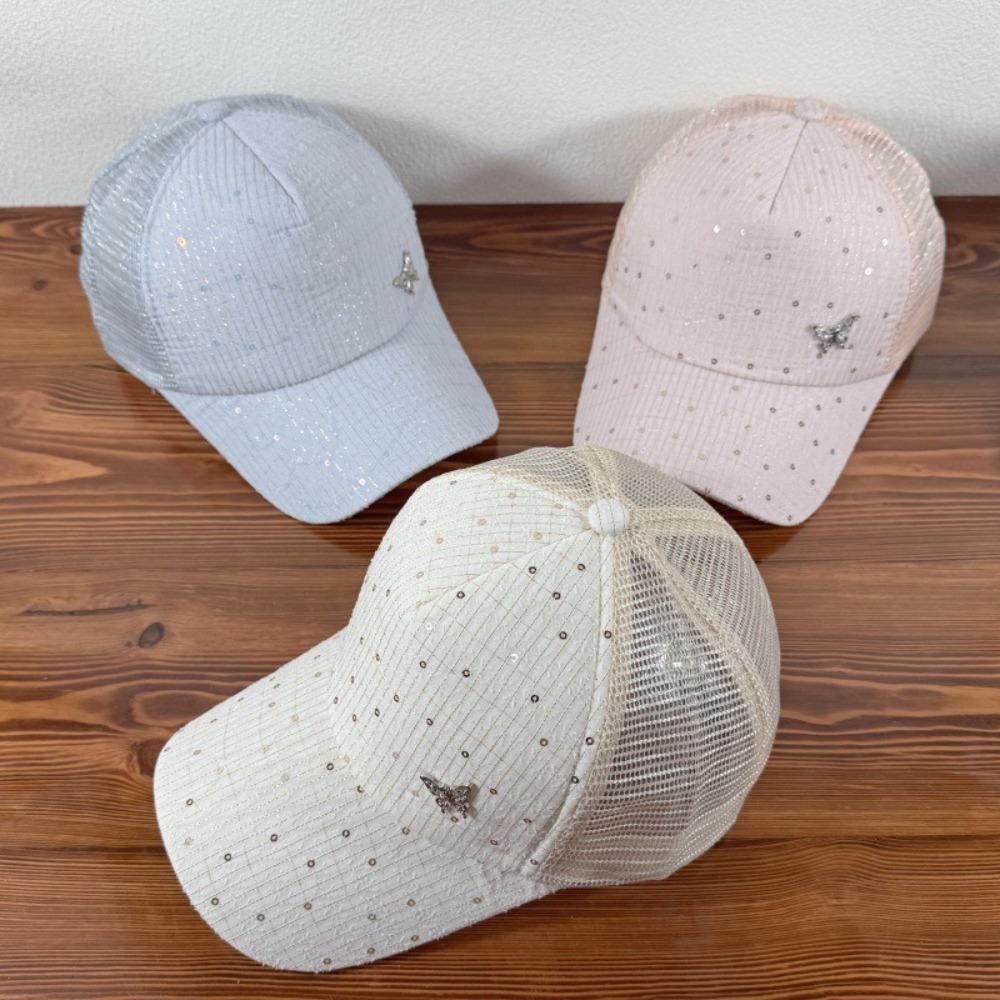 Butterfly Sport Peaked Hat Sequin Summer Sun Hat Casual Mesh Baseball Hat  Riding
