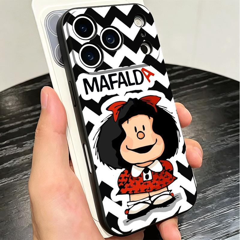 Mafalda Cartoon Cute Soft Phone Case for iPhone 16 16E 17 Air 15 Pro Max 14 Plus 13 Mini 11 12 7 Black Cover Back Shell
