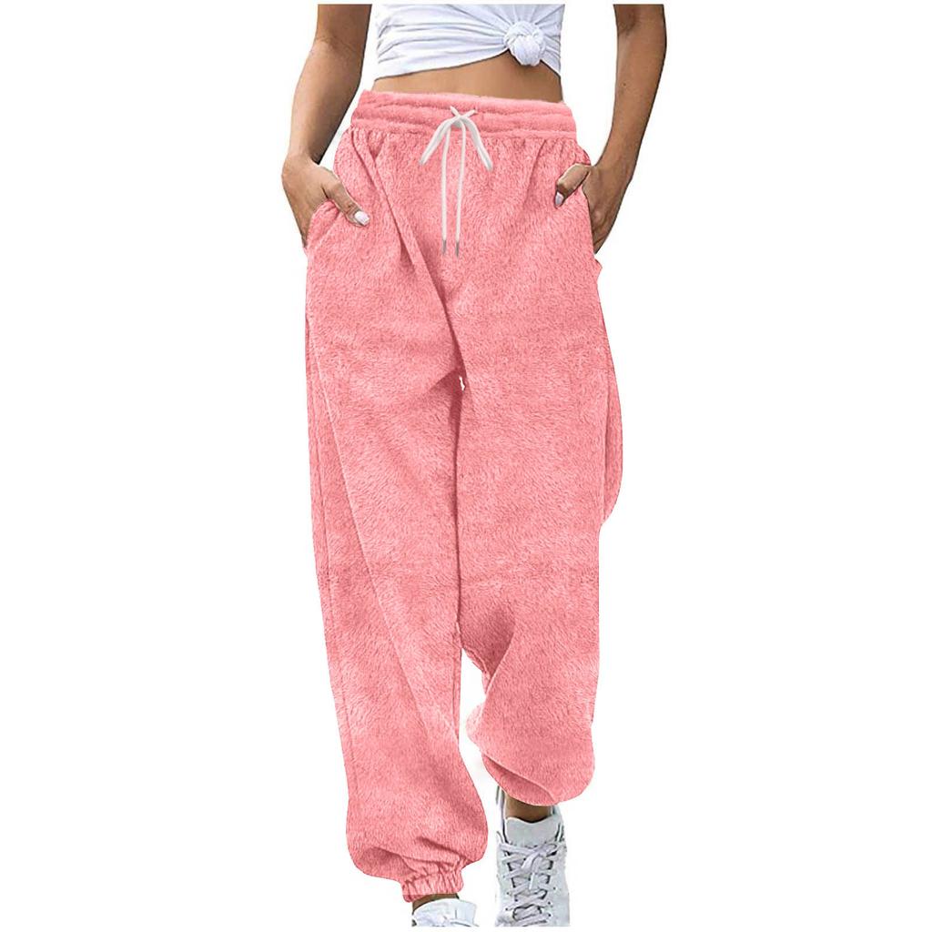 Women S High Waist Wide Leg Ankle Length Fleece Warm Pants
