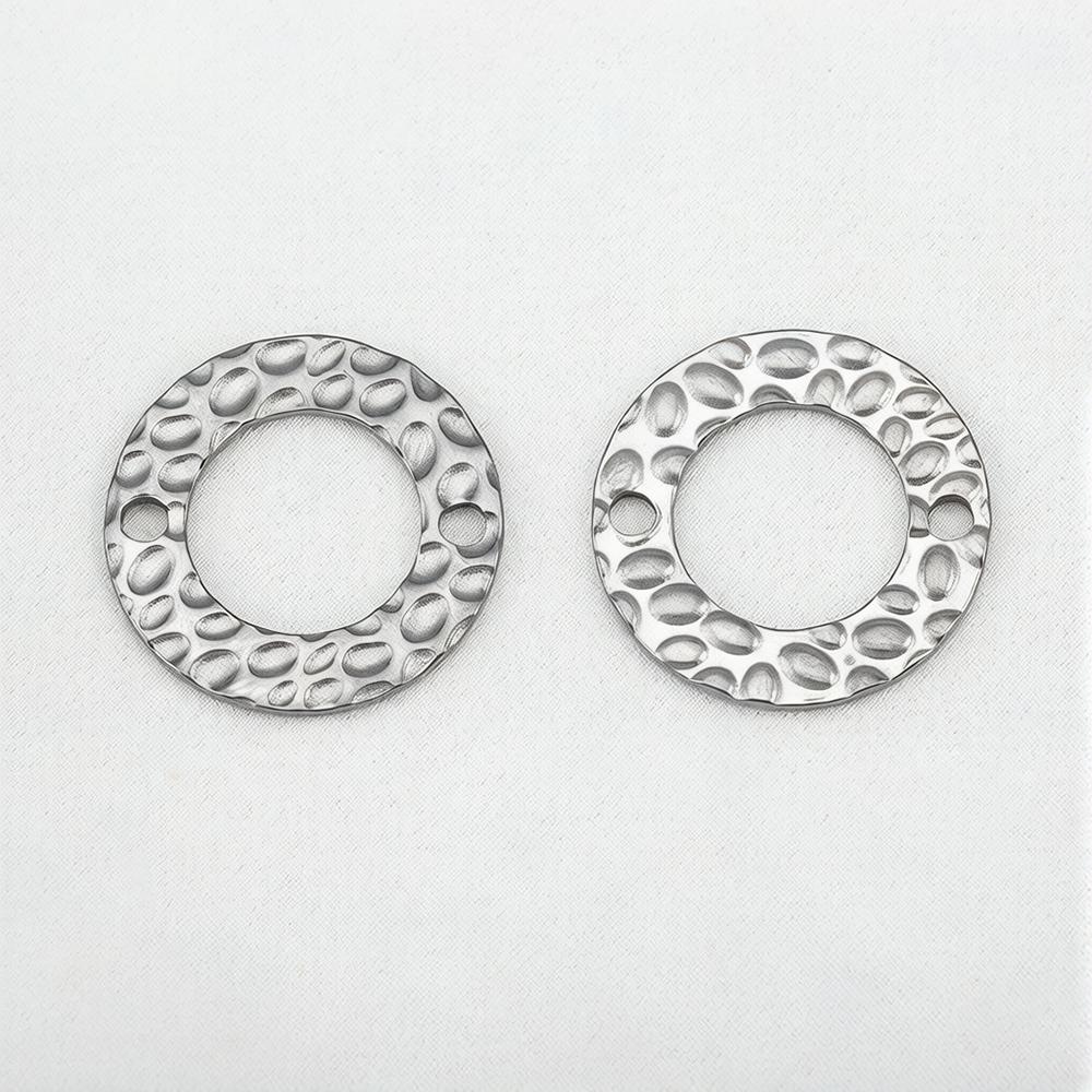 10Pcs Stainless Steel Embossed Pleats Double Hole Circle Charm Pendant Necklace Cabochon Tray Bezel Blank Setting Jewelry Making