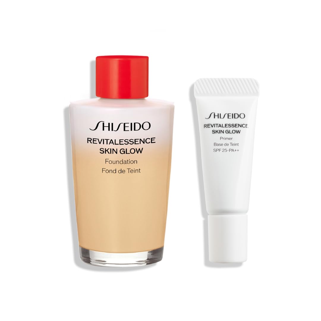 

SHISEIDO Набор для сменного блока тональной основы 220 Linen Essence Skin Glow Foundation 30 мл SPF30 В комплекте миниатюра базы под макияж, сыворотка-основа, жидкий консилер