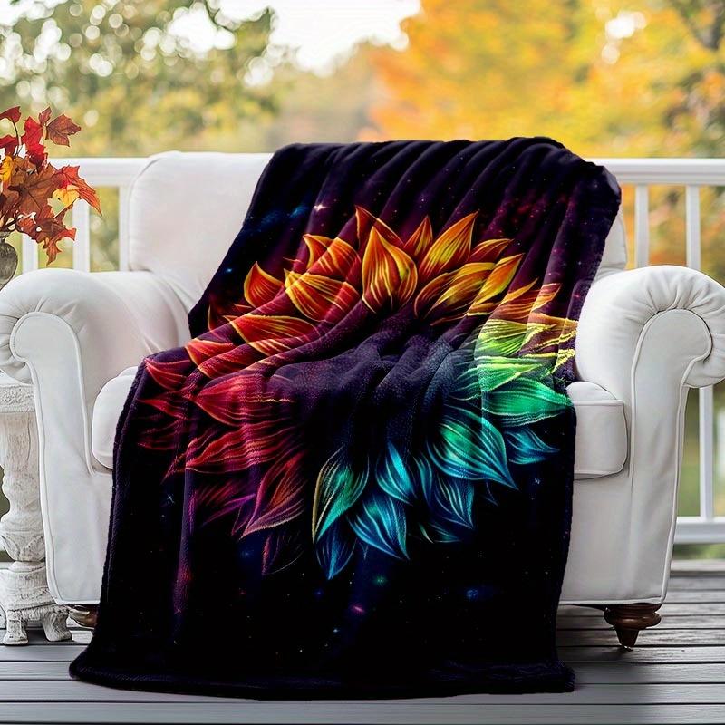 1pc Sunflower Printing Lightweight Flannel Blanket, Comfortable and Warm Blanket, for Camping Sofa Bed and Couch Office, Suitable for Gift Bl