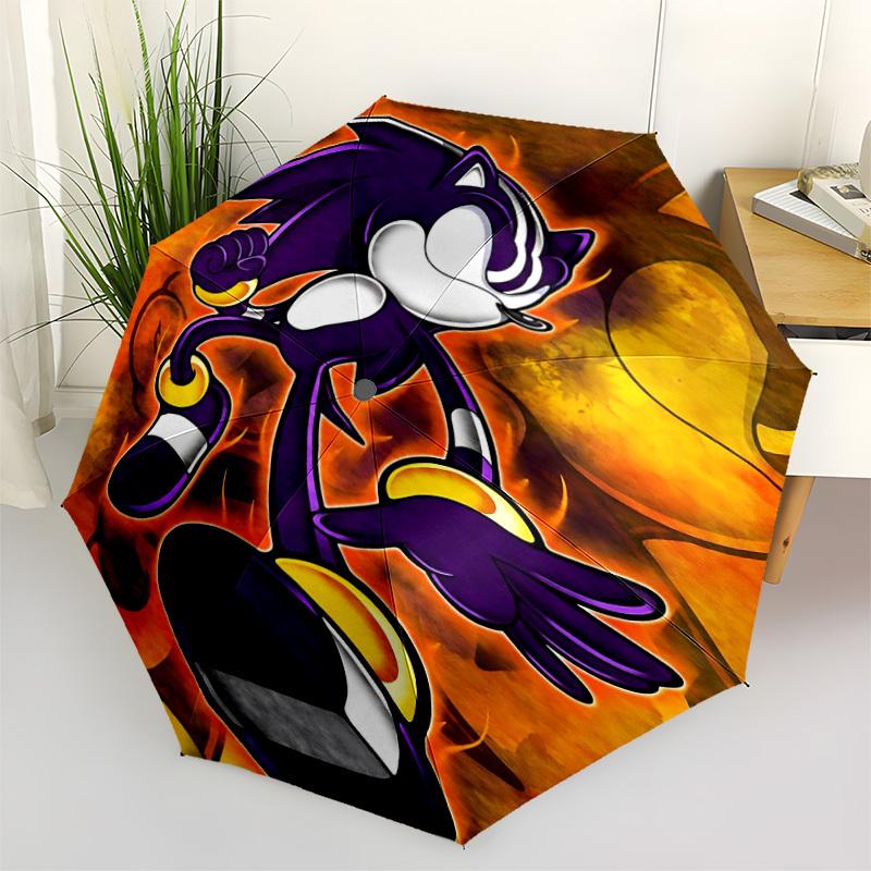 1pc Sonic the Hedgehog, Shadow Automatic Folding Umbrella, 8 Ribs for All-Season Use, Portable for Travel & Outdoor Activities 011