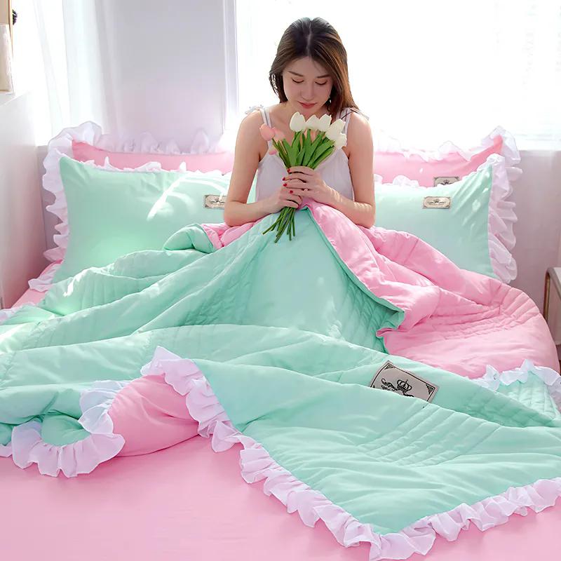 WTEMPO Ruffled Summer Thin Quilts High-quality Retro Elegant Lace Cool Quilts Single/Double Person Printed Quilts Home Dormitory Hotel Soft Blankts