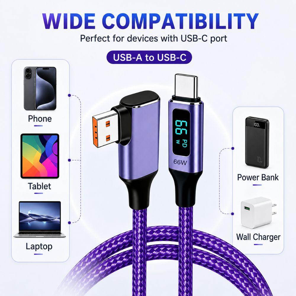 66W Fast Charging Right Angle Charging Cord Right Angle Digital Display Cable Laptop Charging