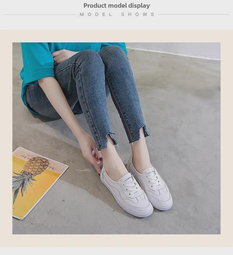 Women's Genuine Leather White Flats - 2025 Spring Korean Style, Versatile Breathable Shallow Mouth Shoes