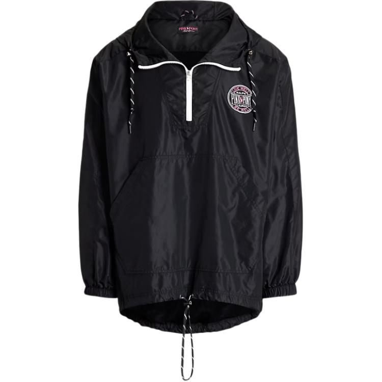 

Polo Ralph Lauren Pink Pony Training Anorak Logo Embroidered Hooded Zip-Up Drop Shoulder Long Sleeve Jacket Men Jacket Black 100028681 XL