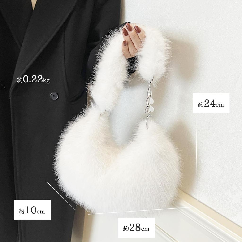 Lapimou Fluffy Fur Bag, Chain Shoulder Bag, Handbag, One-Shoulder Bag, Faux Fur, Women's, Small, 2-Way, Large Capacity, Stylish, Cute, Trendy,