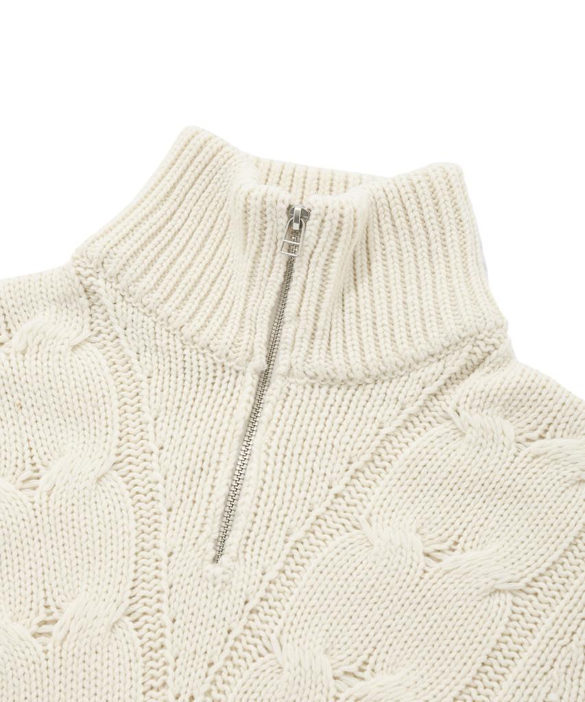 FALLETT Laine d'agneau Tricot torsadé Demi-zip Ivoire