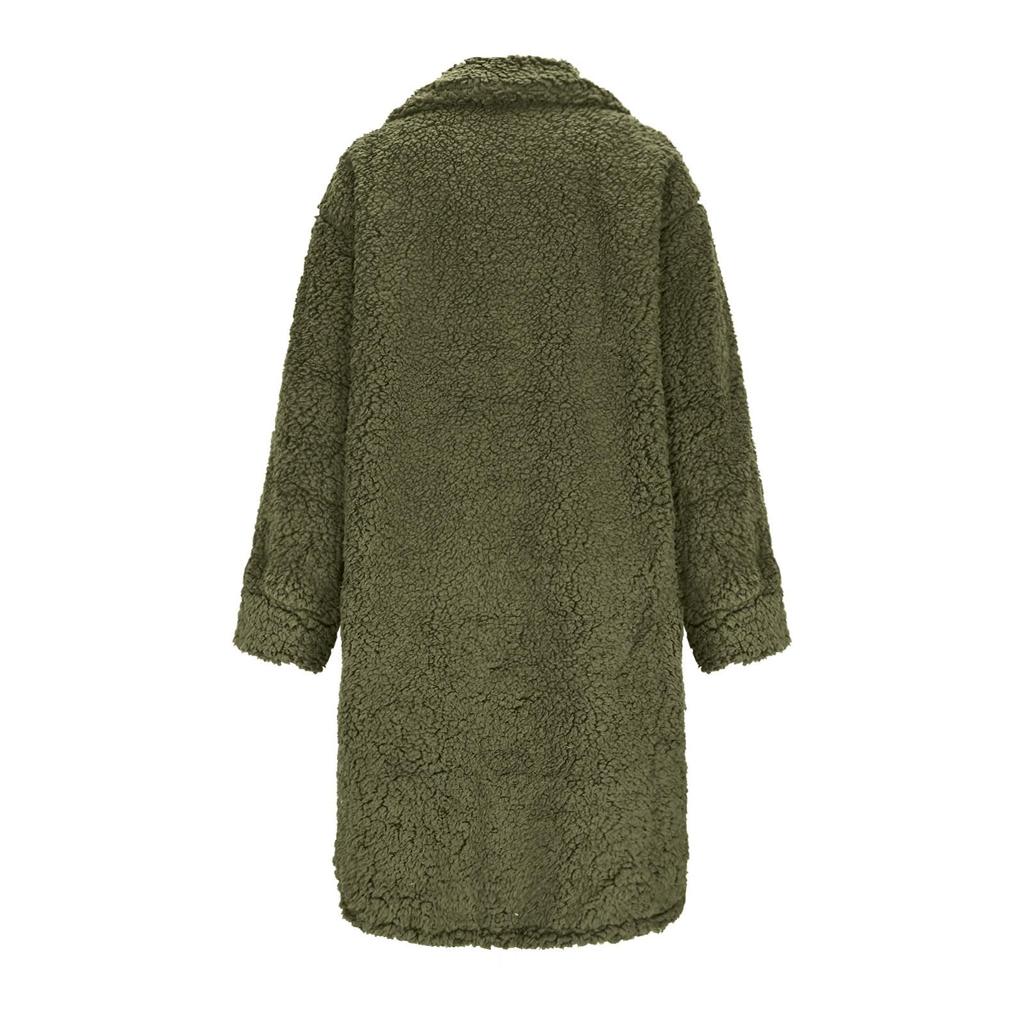 Damen Modische Einfarbige Langärmelige Reversknopf Plüsch Warme Lockere Jacke