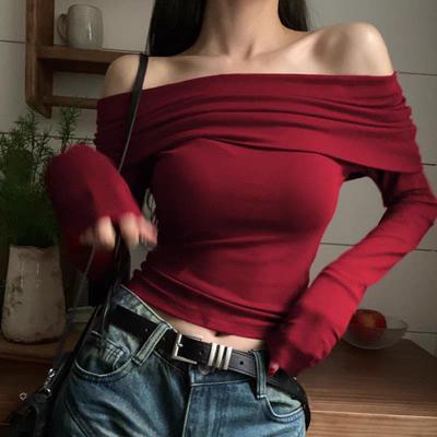 Spicy Girl One-Shoulder Long-Sleeve Bodycon T-Shirt - American Retro Chic Design