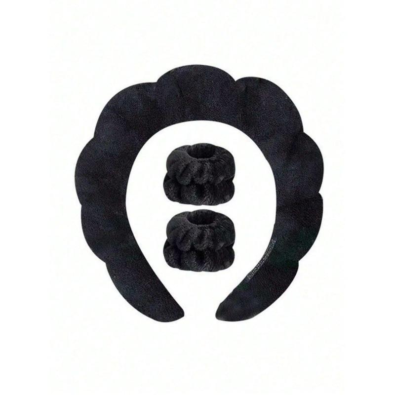 Solid Bath Headband & Bath Wrist Band Set Home Bathroom Decor Fall Decor Back To School Hair Accessories