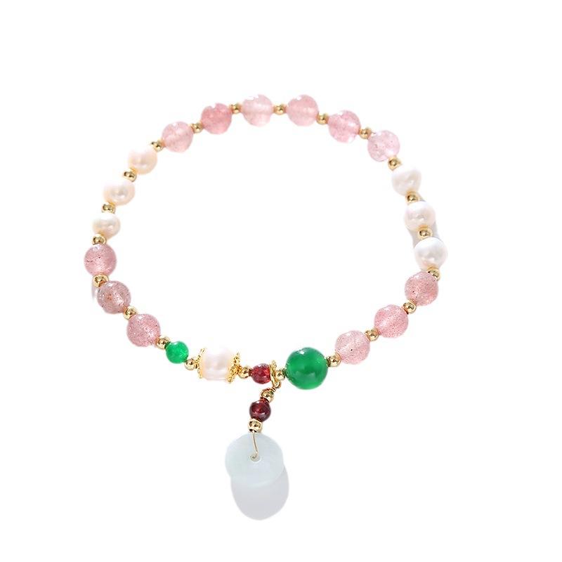 Natural Freshwater Pearl Strawberry Crystal Pendant Bracelet Bangles Women Fashion Jewelry Accessories Gift