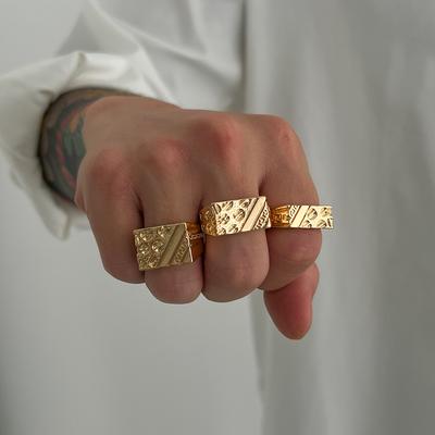 Hip-Hopowy Luksusowy Geometryczny Pierścionek Męski Modny Stylowy Pierścionek z Osobowością Zestaw Pierścionków Gorący Produkt Męska Biżuteria