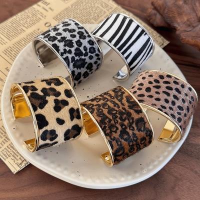 Metal Wide Bangle Leopard Print Bangles Alloy Jewelry Wide Cuff Bracelets  For Women