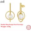 Effie Queen Genuine 925 Silver 14k Gold Round Shaped Pearl Drop Earrings Natural Jewelry for Women, Men Wedding Party Gift GPE93
