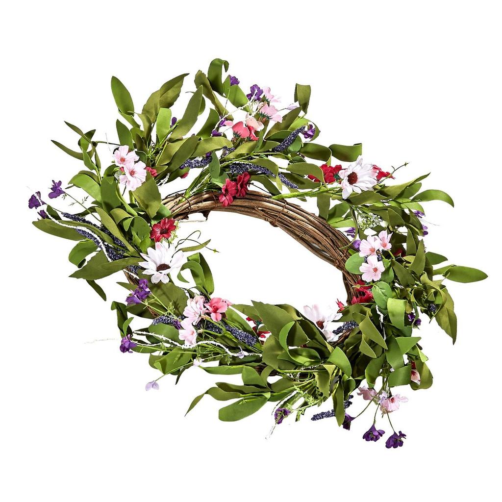 Artificial Decorative Wreath 22 in Pink Green Daisies Year Round Wreath