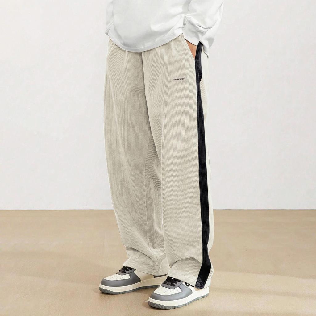 Men's Colorblock Striped Corduroy Trousers Men's Casual Fashion Trousers