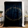 Golden Elvish Script Ring Design on Dark Blue Background Flannel blanket for bedroom, living room, sofa, and nap.
