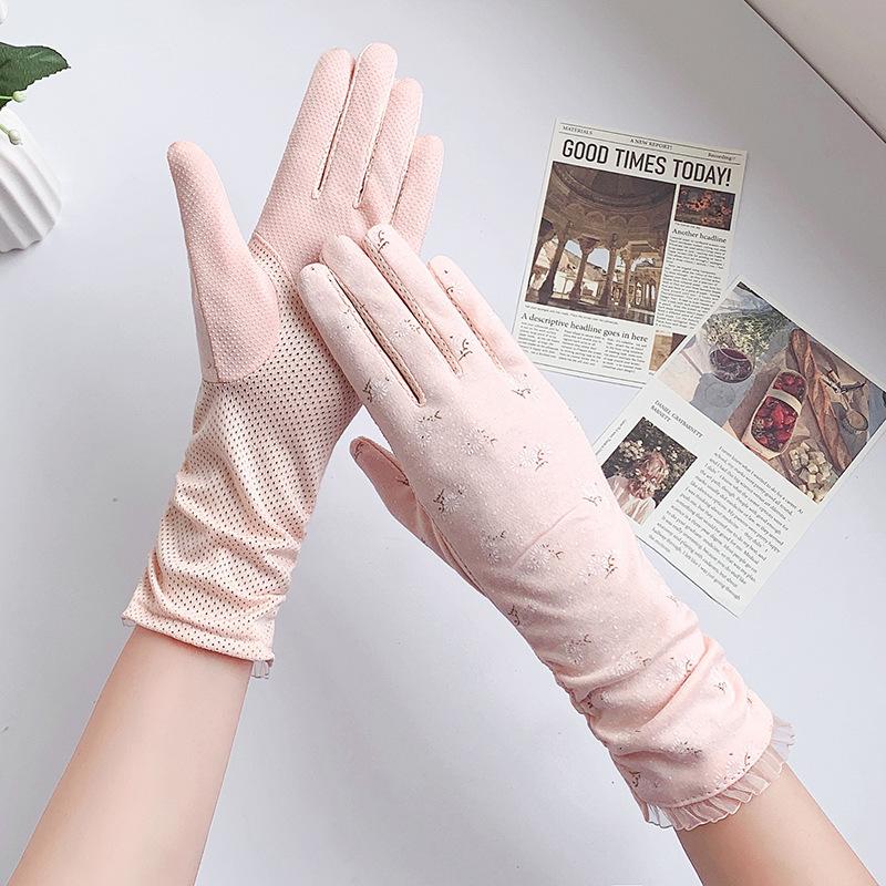 New Fashion Gloves Women Mid-long Summer Cotton Black Print Cycling Thin Touch Screen Bike Car Driving Gloves for Women