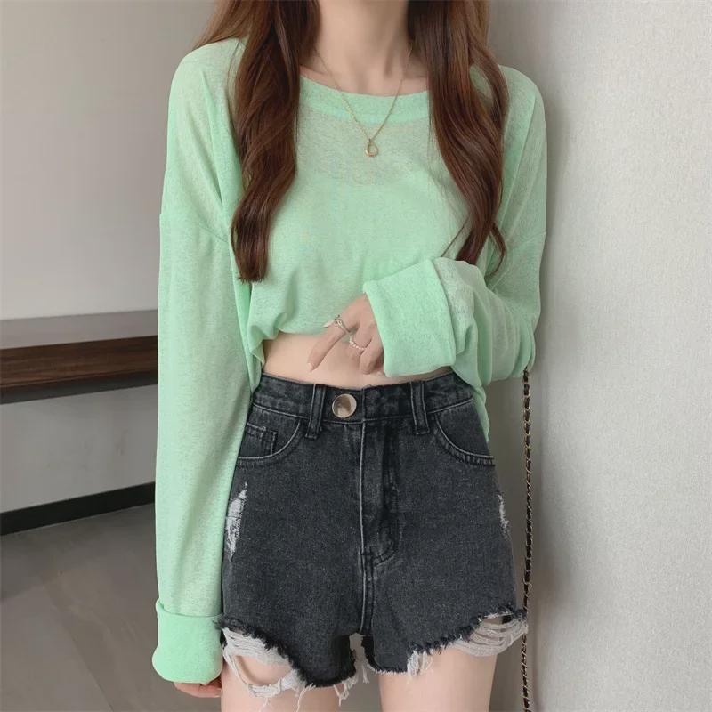 Blouse d'été à manches longues en maille pour femmes: Haut à la mode, ample, style coréen