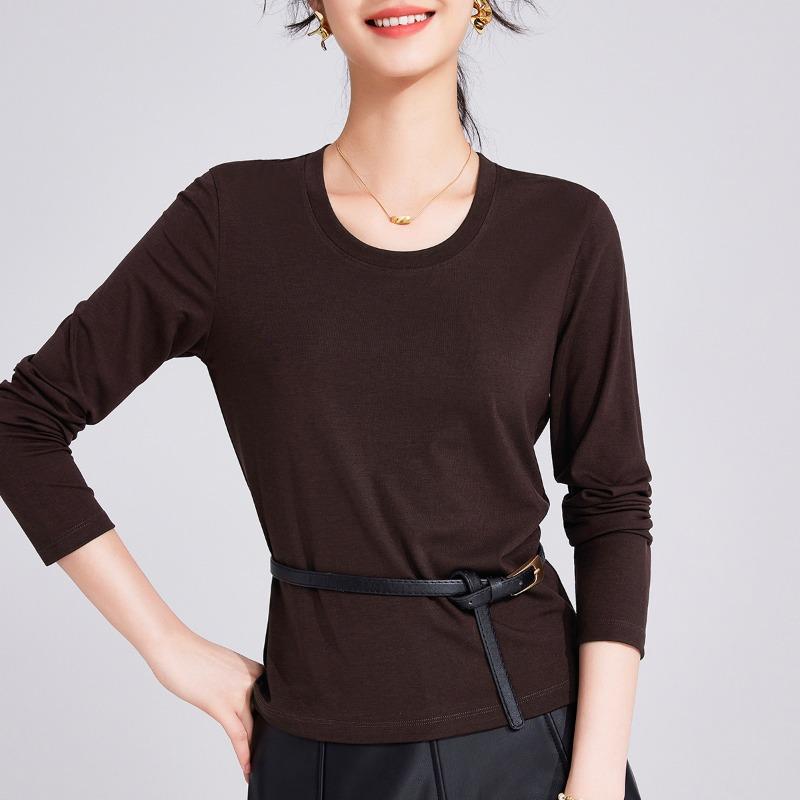 Collar Long-sleeved Tencel Women's Bottoming Shirt, Low-necked Temperament Slim-fitting and Thin Top In Spring and Autumn