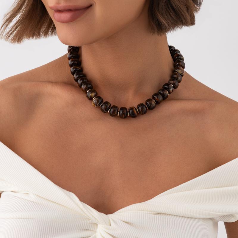 Trendy Y2K Aesthetic Smudge Resin Bead Chain Necklace Lightweight for Women Summer Beach Wear Jewelry Gift