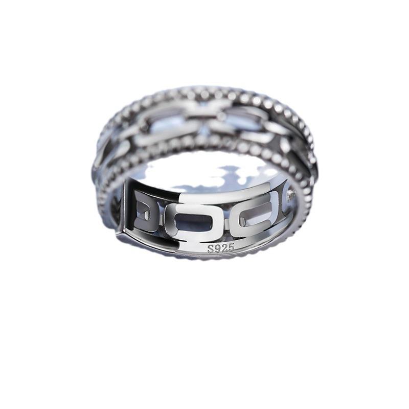 S925 Men's Retro Open Index Finger Silver Ring - Trendy, Simple, Hip Hop Style