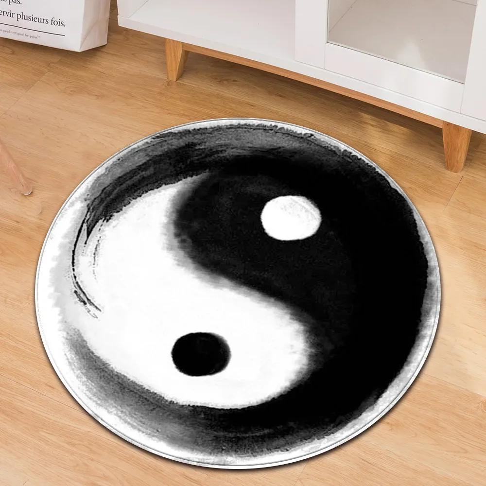 Yin Yang Tai Chi Round Carpet Flower of Life Gym Carpets Circle Rug Indian Buddha Yoga Meditation Mats Non-slip Chair Mat Decor