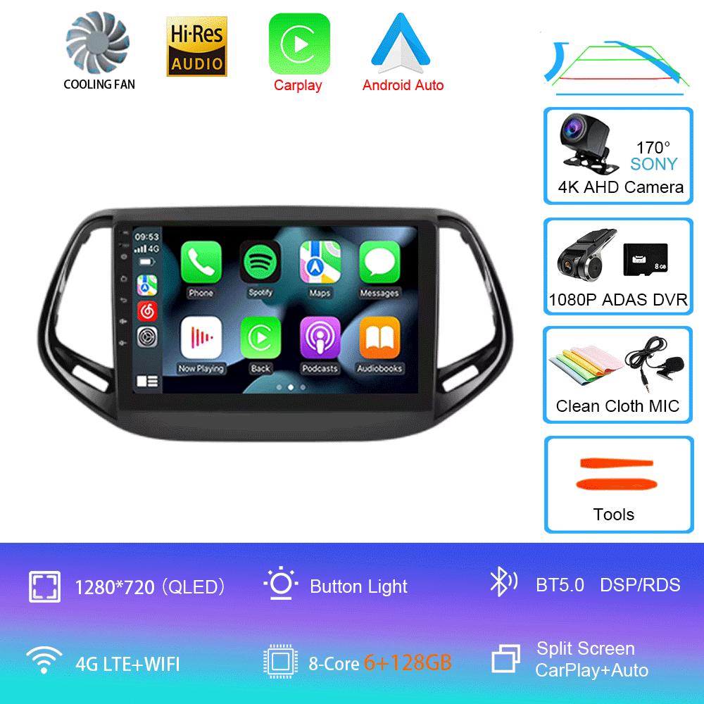 For Jeep Compass 2017 - 2019 360 Camera Head Unit Android 14 Video Player Car Radio Autoradio Multimedia GPS Navigation Monitor