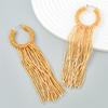 Boho Chic Long Tassel Earrings Women Handwoven Glass Tube Pendant With Geometric Design Yellow Blue