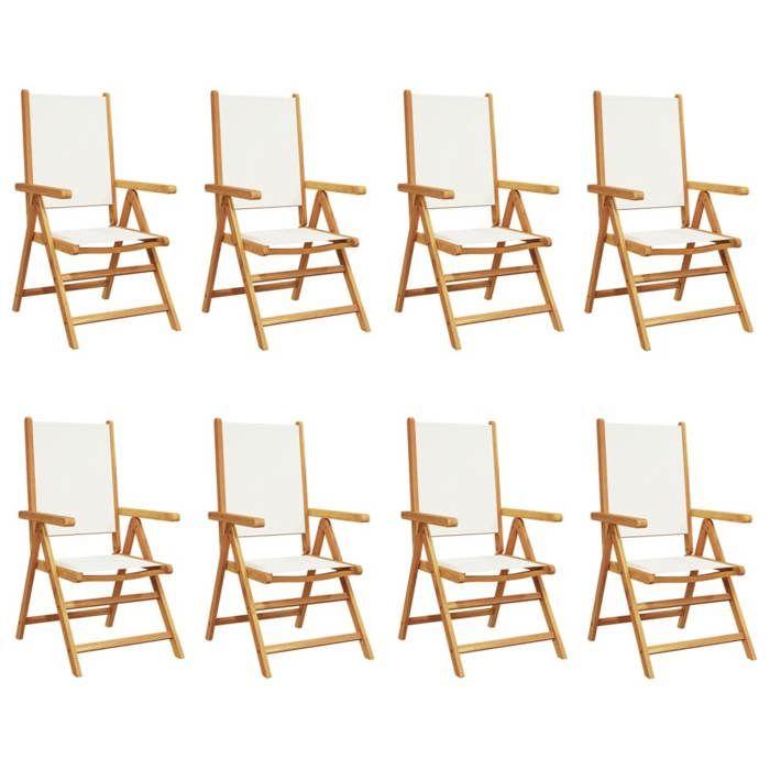 VidaXL Chaises inclinables de jardin lot de 8 tissu et bois massif, siège de jardin, chaise de patio, chaise à manger de 3214540