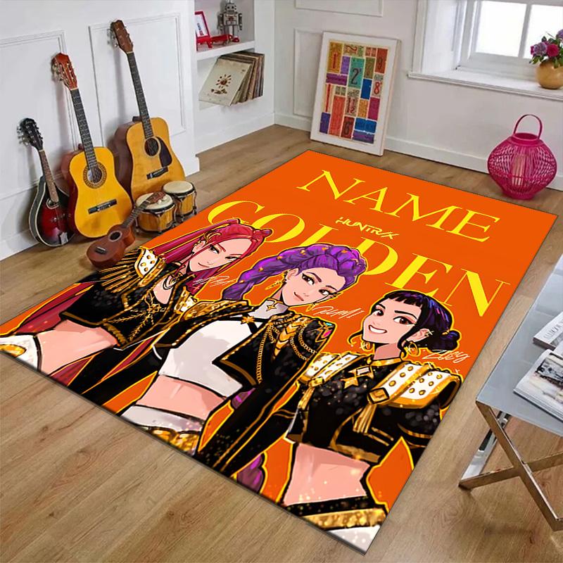 Custom KPop Demon Hunters Mat Personalized Name, Polyester Washable Indoor Entryway Rug, Gift for Christmas, Easter, Thanksgiving Day