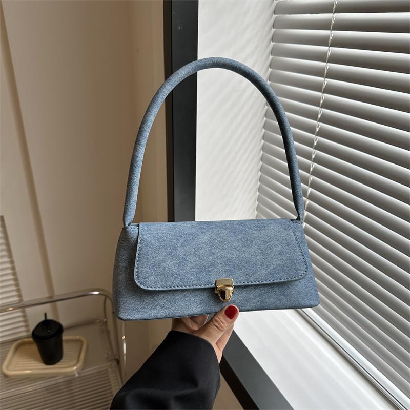 Modern Stylish Pu Leather Small Square Tote Bag With Magnetic Closure For Commuting Denim Blue