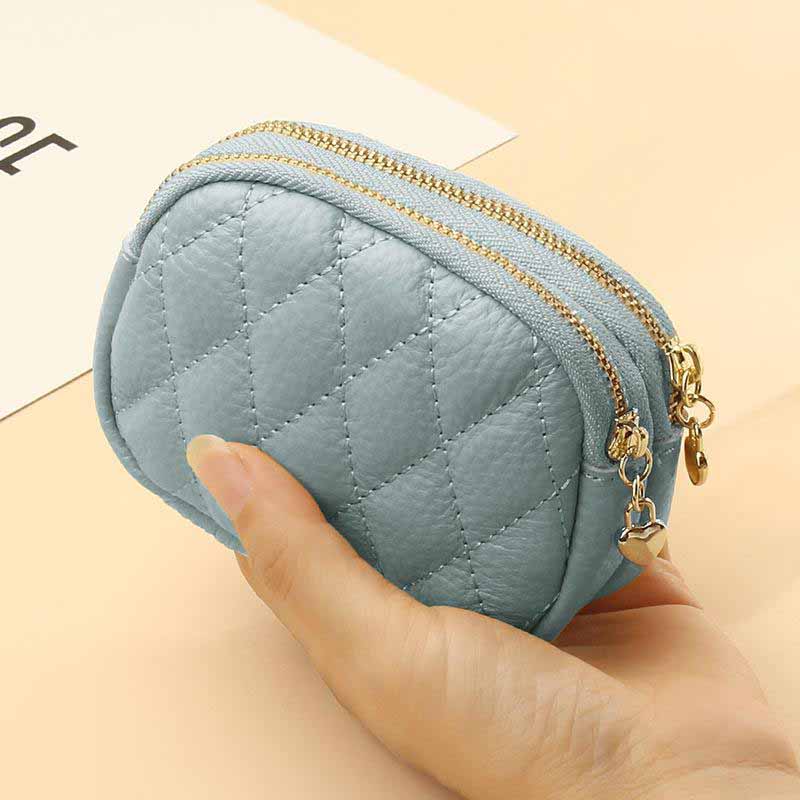 

Женский кошелек для монет из натуральной кожи с двойной молнией, многофункциональный кошелек, мини-холдер для карт и ключница, компактный модный аксессуар