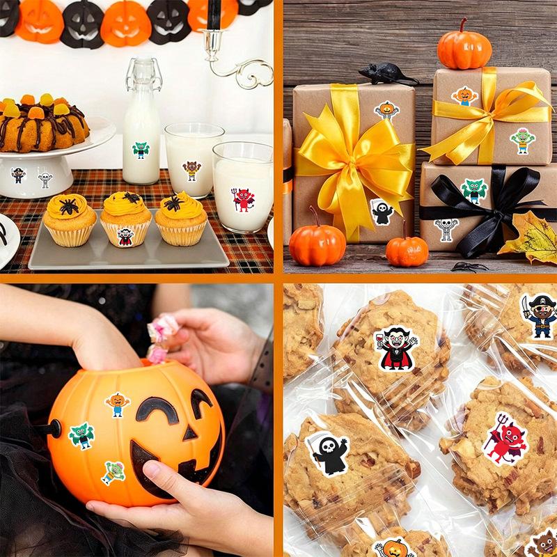 500pcs/roll Cute Halloween Stickers Cartoon Vampire Pumpkin Skeleton Decals Labels for Party Favors Gift Wrapping Crafts