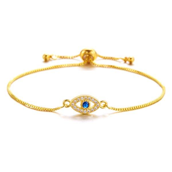 Classic Turkish Blue Evil Eyes Bracelet for Women Men Shining Rhinestone Palm Push Pull Adjustable Bracelet Lucky Jewelry Gift