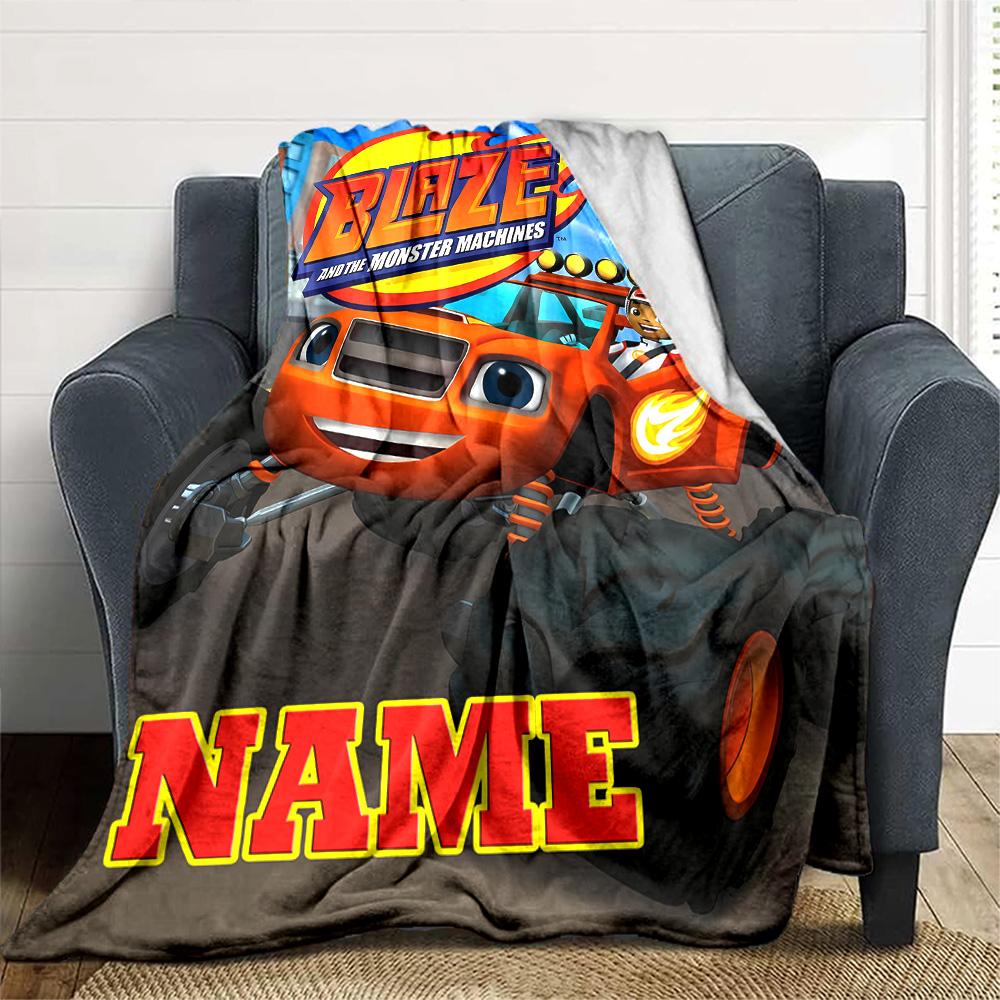 Coperta Morbida Personalizzabile Blaze e le Macchine Mostro2 – Nome Personalizzato, Coperta Accogliente per Tutte le Stagioni, Lavabile in Lavatrice, Coperta Personalizzata