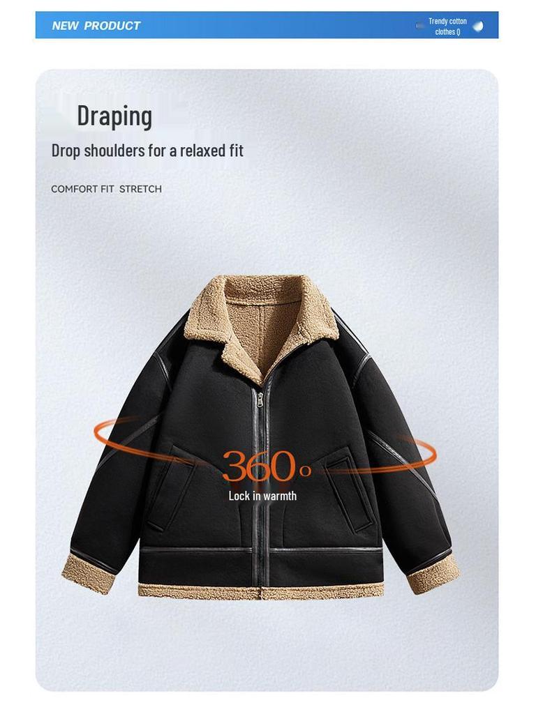 Men's Suede Plush Lined Autumn Stand-Up Collar Jacket