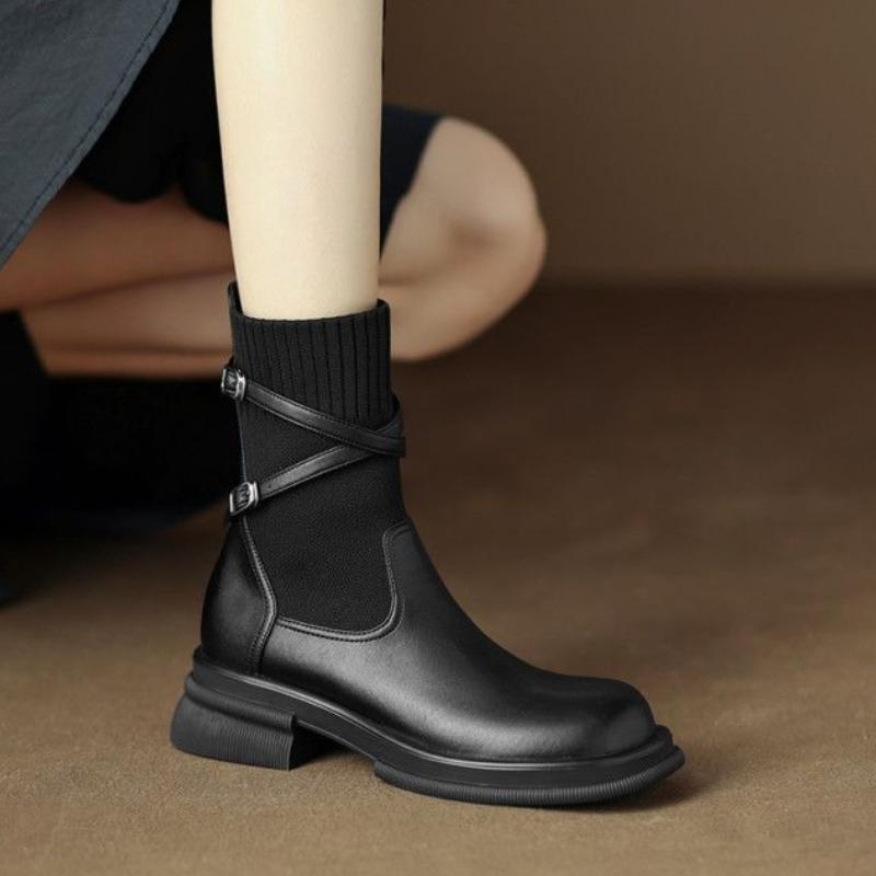 Fashion Retro Style Booties Plain Chunky Heel Splicing Ankle Boots for Women On Promotion Fashion 2025 Pu New In Sale Woman Short Shoes