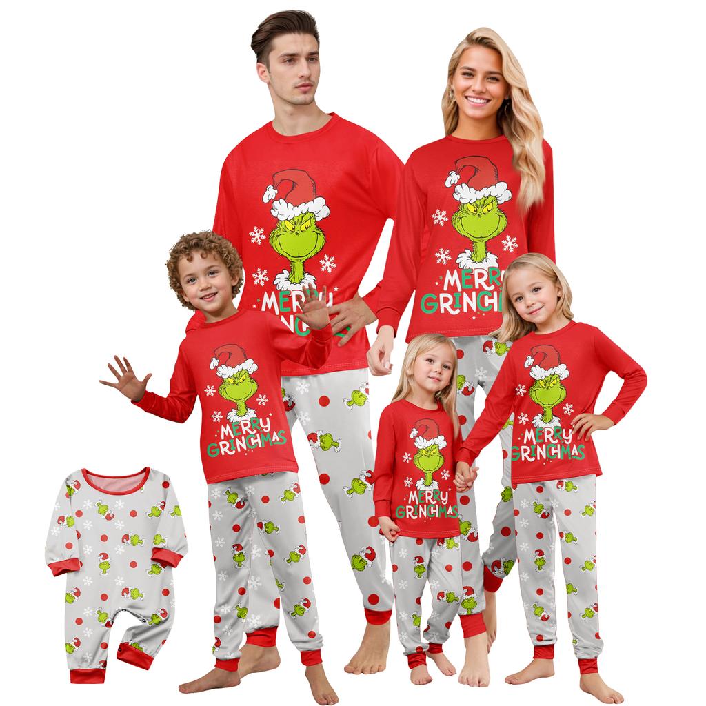 Print Cute Family Set Pajamas, Home Clothes, Family Set Long Sleeve Top Pants Set