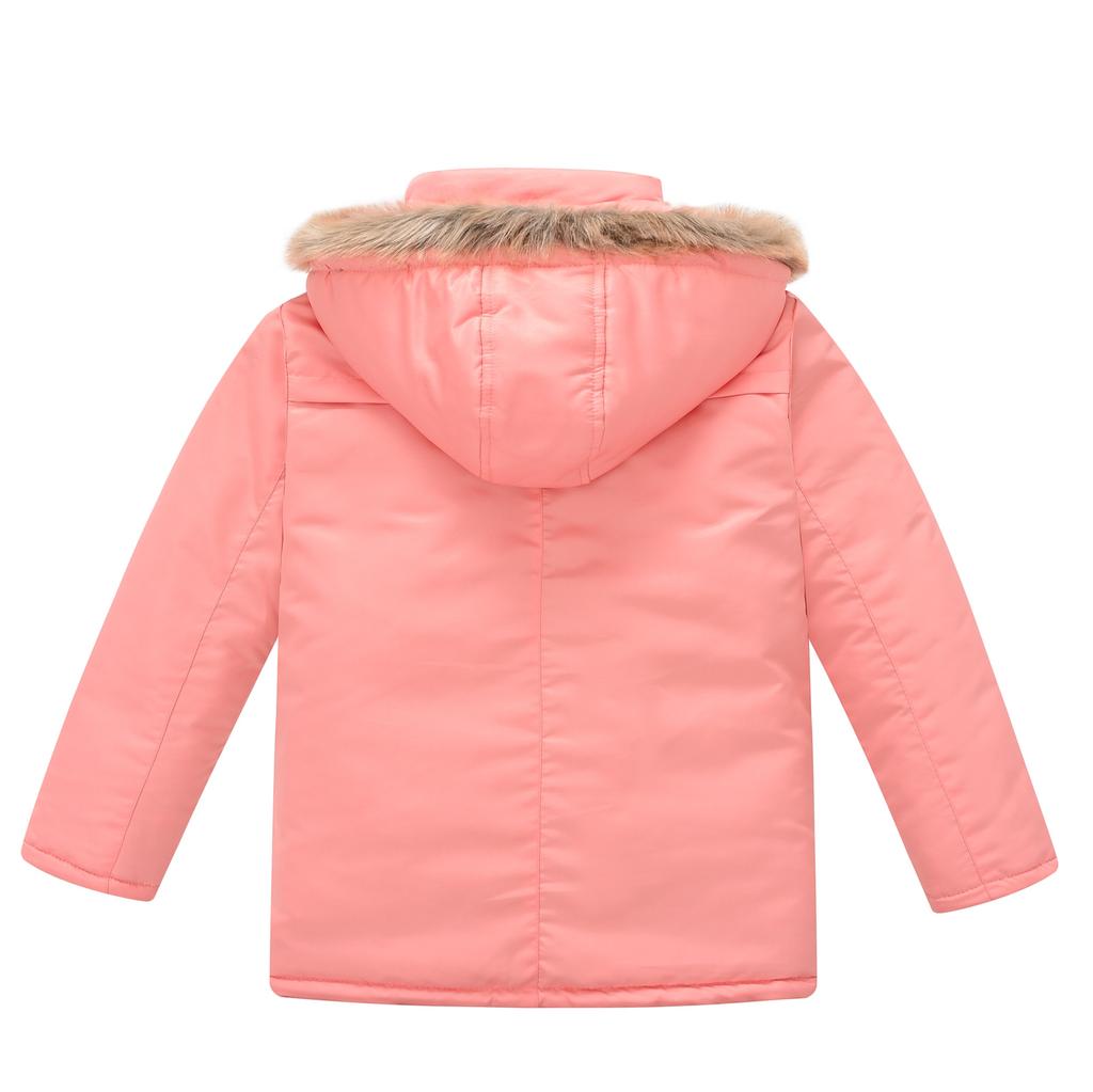 Middle and Big Children's Cotton Jacket Solid Color Thickened Warm Rushing Jacket Boys and Girls Hair Collar Removable Hooded Jacket
