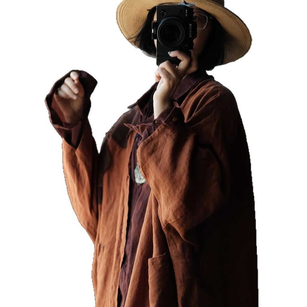 Vintage lněný župan s výšivkou sněhových vloček