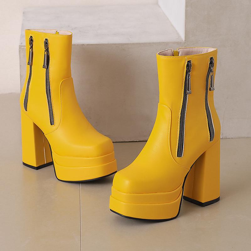 Women's High-heeled Short Boots Autumn and Winter New European and American Style Waterproof Table Thick-heeled Large-size Short Boots