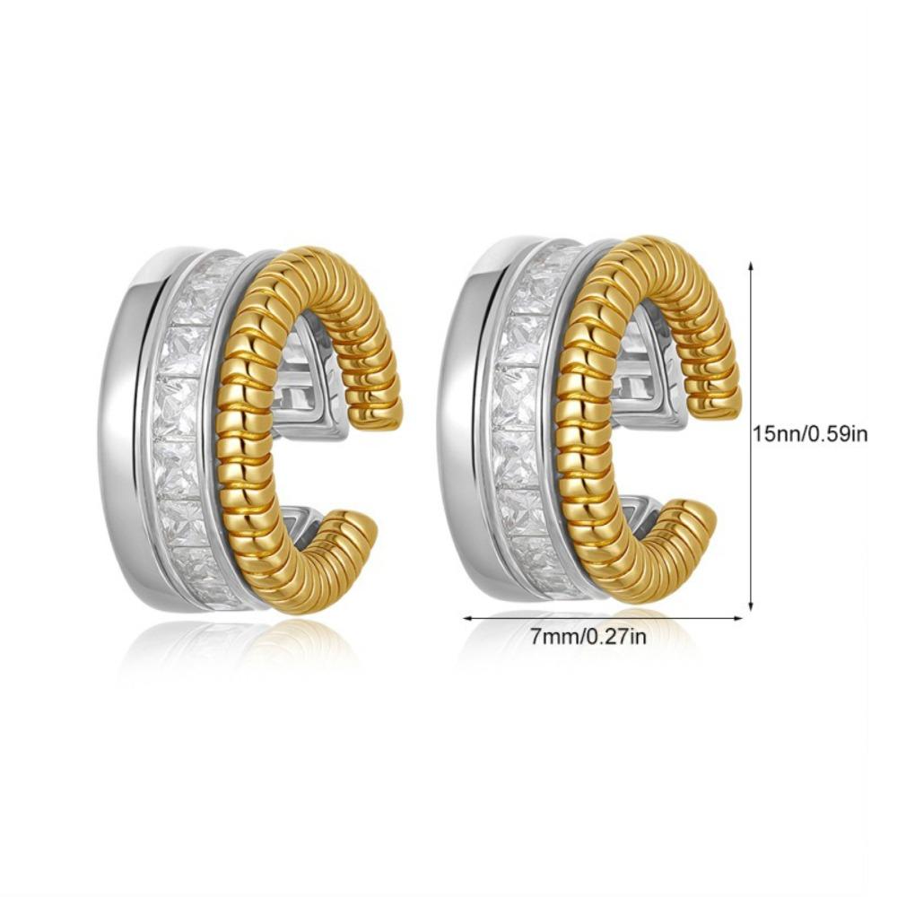 Mix Color C Shape Hoop Earrings Two-tone Design Huggie Earrings Double Layer Earrings  Gift Jewelry