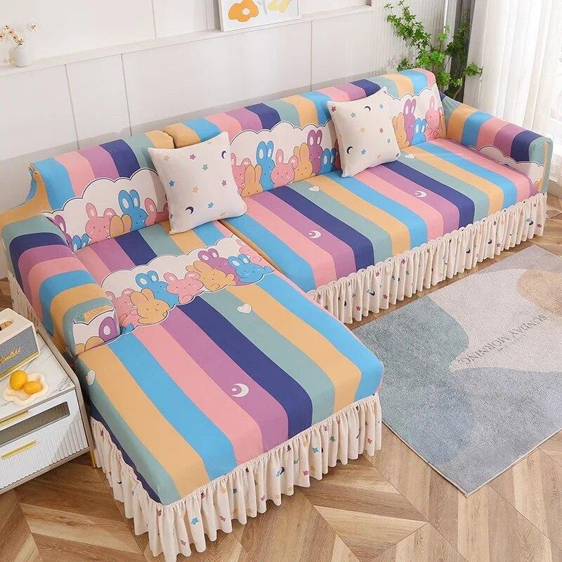 Double Sofa Large Skirt Sofa Cushion Four Seasons All Inclusive Sofa Cover Simple Elastic Luxury Sofa Protective Cover