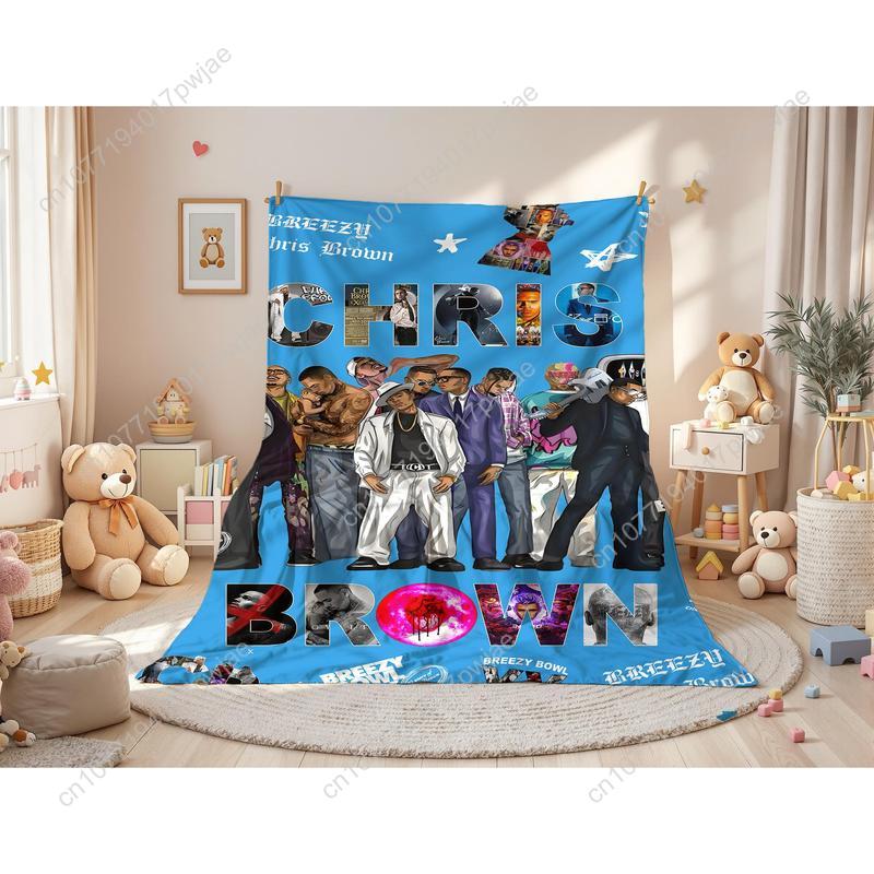 Chris Brown Blanket Album Cover for Fans Warm Cozy Flannel Blankets 90s Hip Hop Rapper Throw Merch for Home Custom Blankets